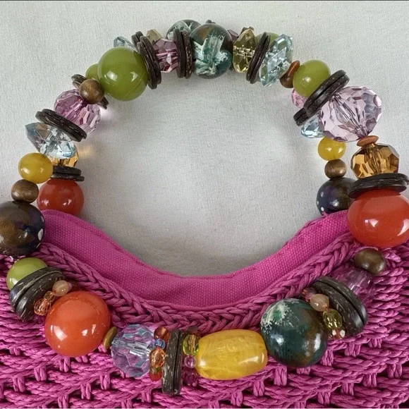 Cappelli Straworld Fuchsia Tote with Beaded Handle - Picture 2 of 12